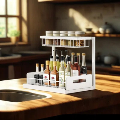Under Sink Organizer 2-Tier Pull Out Drawer, Heavy Duty Steel Bathroom And Kitchen Cabinet Storage Shelf With Sliding Basket, Maximizes Space, Tool-Fr | Wayfair North America