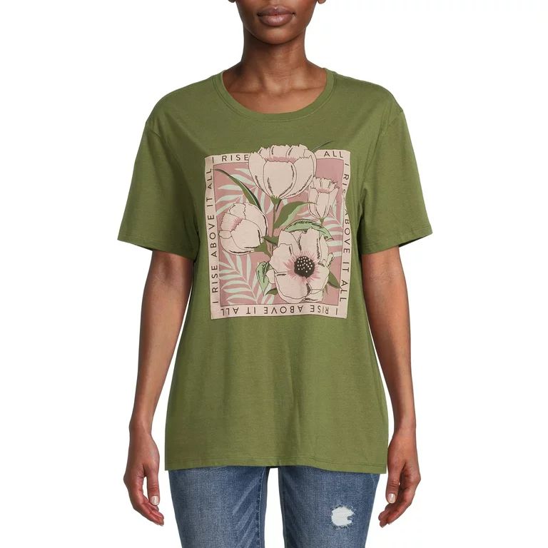Time and Tru Women's Rise Above Graphic Short Sleeve Tee | Walmart (US)