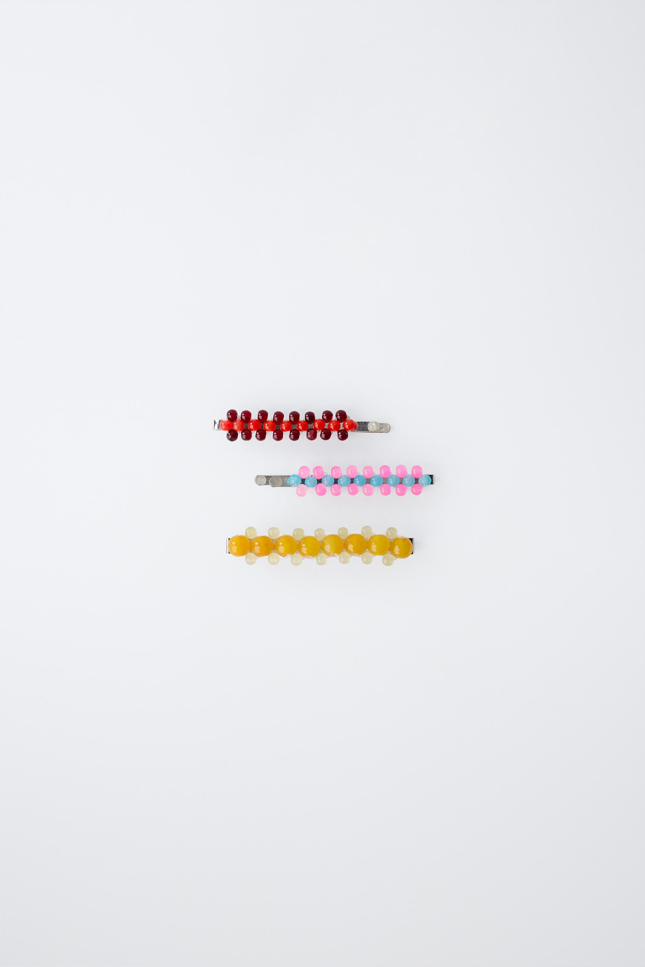 PACK OF THREE BEADED HAIR CLIPS | Zara US
