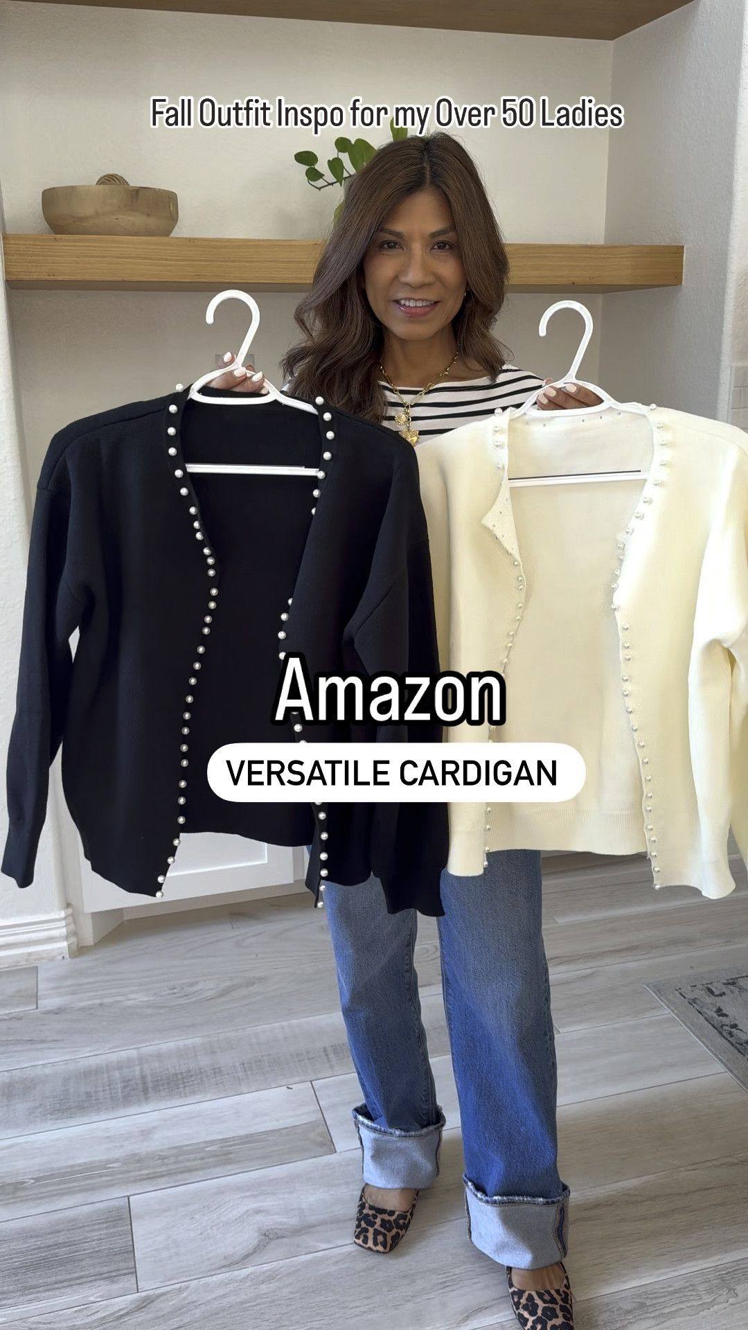 Elegant Cardigan with pearl trim in small.
Striped shirt in small.
Cuffed jeans I sized down, wearing shirt length. I’m 5’2”.
Leopard Mary Jane ballet shoes fit tts.
Black heels tts. 
Black dress in XS. 
All accessories including charm necklace, reversible belt etc are linked. 
Amazon finds, fall outfits, fashion over 50, midlife fashion, petite fashion, vacation outfits, wedding guest dress, over 50, over 40, elevated casual outfit.

#LTKStyleTip #LTKFindsUnder50 #LTKOver40