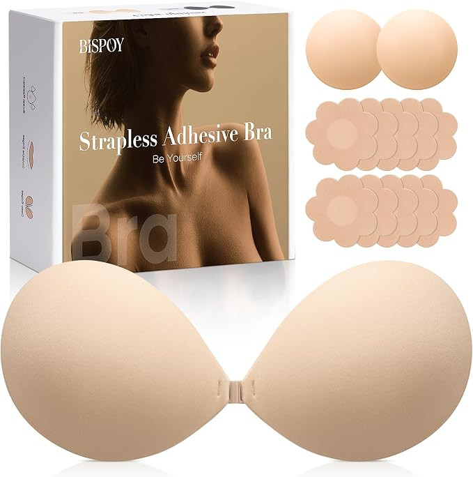 Invisible Strapless Sticky Bra for Women, Ultra Adhesive Push Up Silicone Bra, Reusable Cleavage ... | Amazon (US)