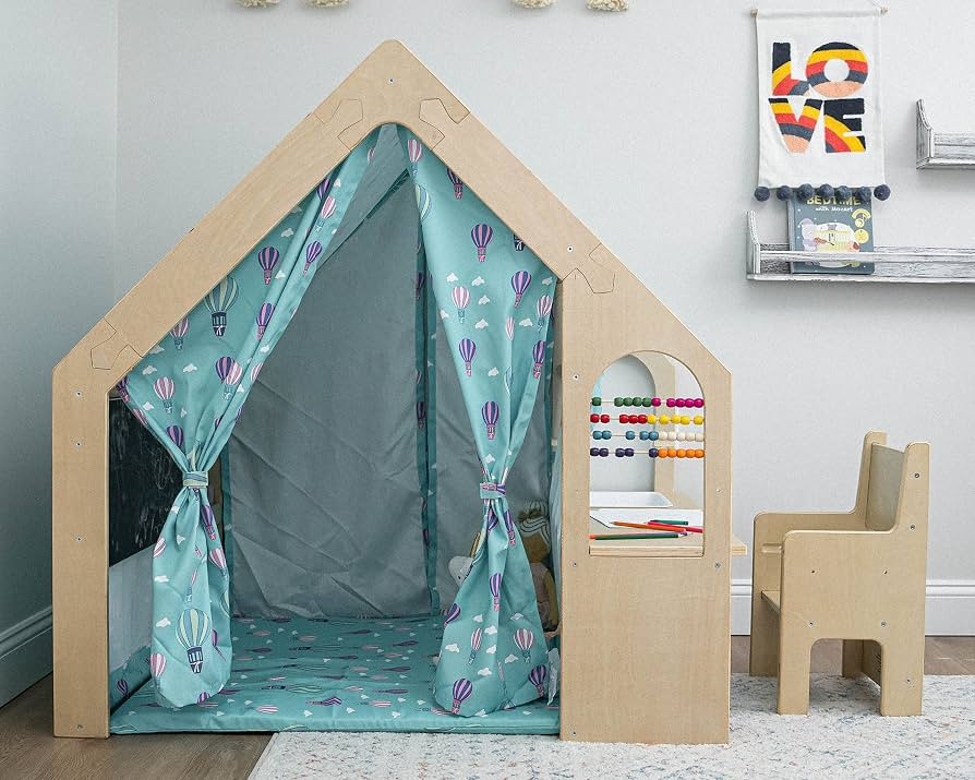 Avenlur Flair - 5 in 1 Indoor Playhouse with Desk Table, Chair, Chalkboard, Floor Cushion and Cur... | Amazon (US)