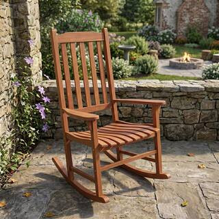 Wood Natural Stained Outdoor Rocking Chair | The Home Depot