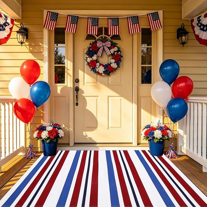 USA 250th Anniversary Patriotic Doormat, 3' x 5' Red White and Blue Striped Outdoor Rug, Washable... | Amazon (US)