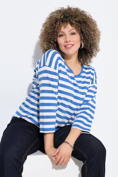 Striped 3/4 Sleeve Tee | Ulla Popken - US