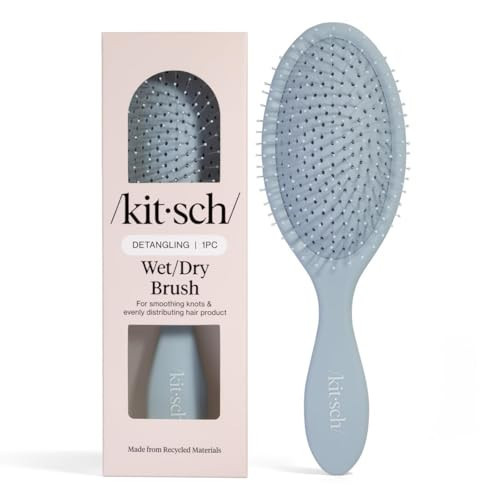 Kitsch Recycled Plastic Wet/Dry Hair Brush, Detangling Tool for Curly or Straight Styles, Brush for Tangled Strands, Flexible Hairbrush Bristles, Brushes for Women & Men, Adults & Kids - Haze Blue | Amazon (US)