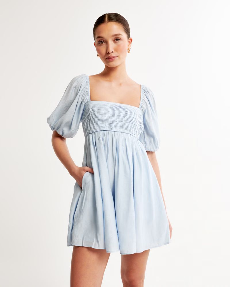 Women's Emerson Ruched Puff Sleeve Mini Dress | Women's The A&F Getaway Shop | Abercrombie.com | Abercrombie & Fitch (UK)