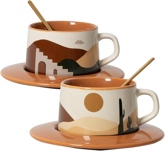 SHENDONG Conjunto de 2 canecas de café de cerâmica com latte, novas xícaras de chá com colher... | Amazon (BR)