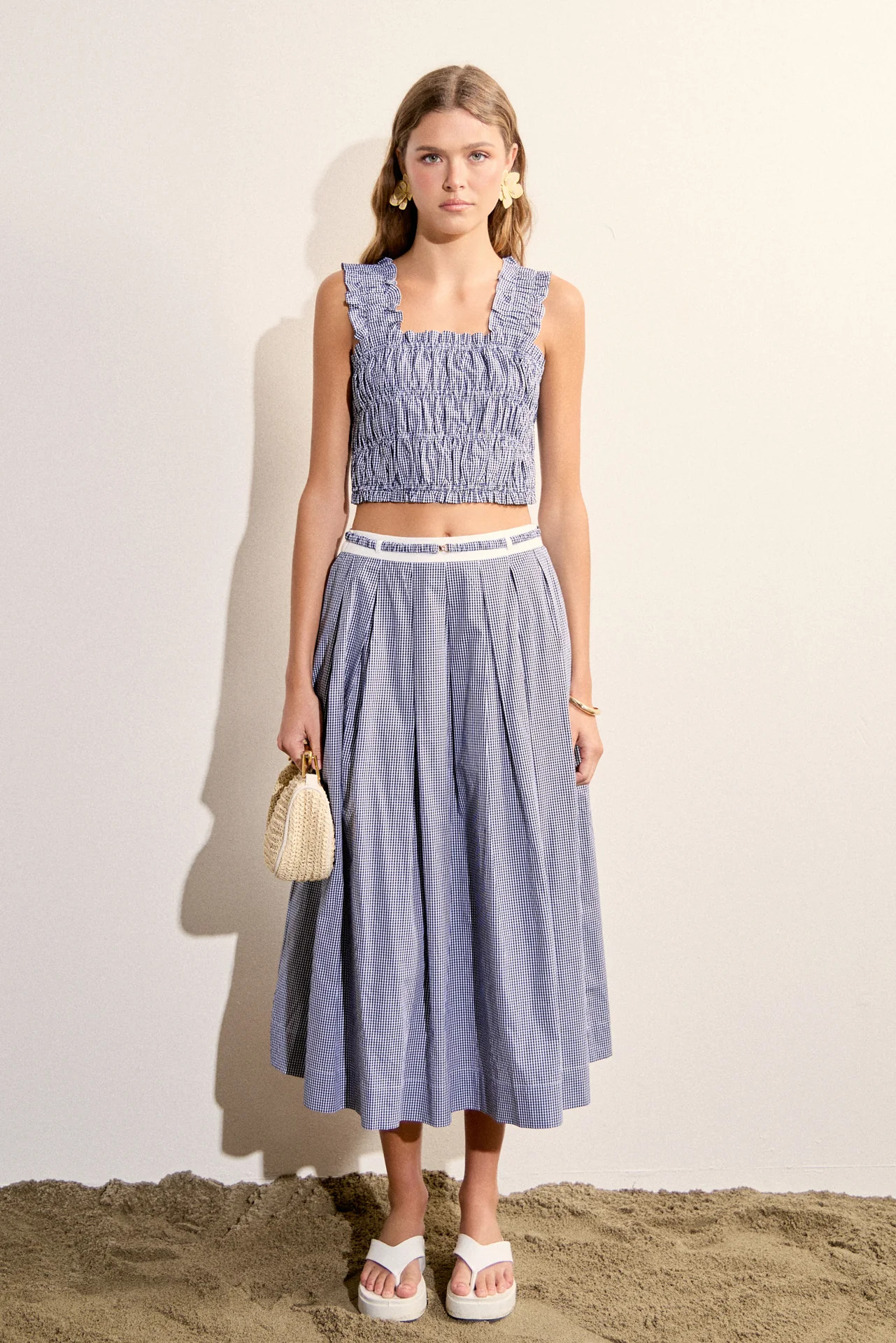 Smocked Gingham Ruffle Tank Top | English Factory