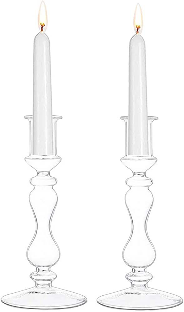 Clear Glass Taper Candle Holders 2 Pcs Candlestick Holders Christmas Halloween Centerpieces Fits ... | Amazon (UK)