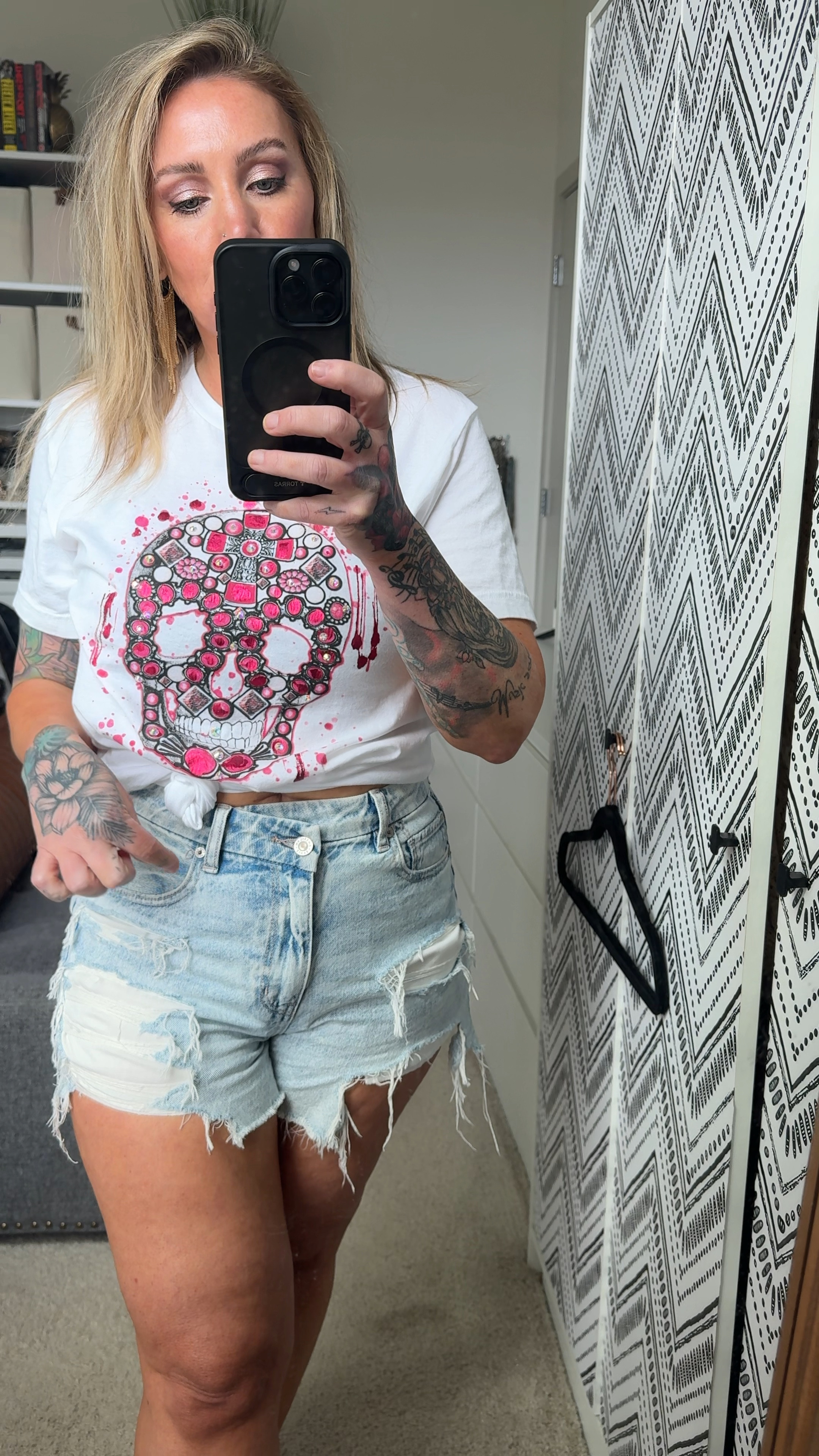Living and loving these strigid shorts!! 
These have button fly, TTS and have some stretch! And 30% OFF today
TShirt I can’t link but check out this small business By Jodi

#LTKSeasonal #LTKSaleAlert #LTKOver40