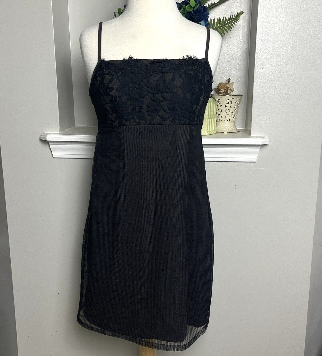 Vintage 90's Italian Mini Dress Women's Size L Black Mesh Overlay Brown Dress | eBay US