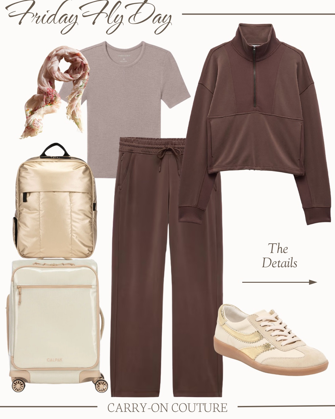 It’s Friday Fly-Day, my favorite day of the week, when we celebrate our love for travel and cute outfits!⁣⁣

The Set:  Athleta does it again, and this is a set you will love!  Soft, luxurious, drapey…perfect for your travel days and hotel hang-out moments.

The T:  I’ve said it before, and I’ll say it again…MERINO for the win!  Breathable, moisture-wicking, temperature-controlling, anti-odor, anti-wrinkle…the ultimate travel staple!

The Scarf:  A must for airplane days, and why not elevate your outfit with a pretty option?

The Backpack:  If you’ve been around here a while, you know this is one of my very own “tried and true” travel backpacks.  

The Carry-On Suitcase:  An award-winning soft-sided option that meets most international airline standard size requirements.

#LTKOver40 #LTKTravel