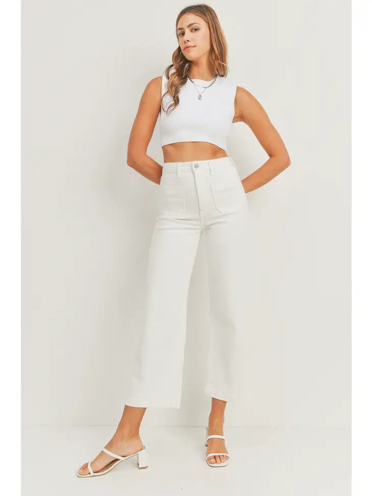 PATCH POCKET WIDE LEG JEANS - OFF WHITE 30 | Simply Carolina