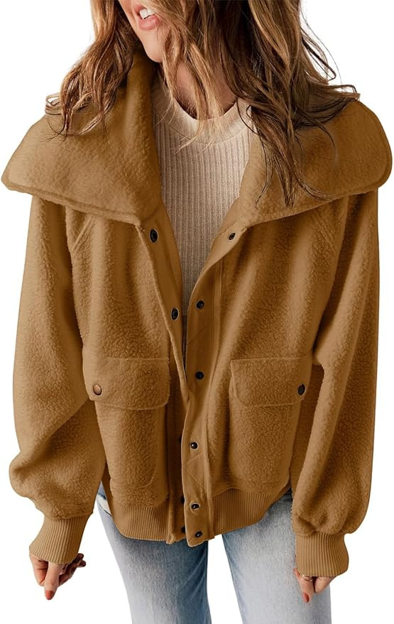 Dokotoo Women Fleece Jacket Fuzzy Winter Long Sleeve Shackets Short Coats Snap-Up Sherpa Outerwea... | Amazon (US)