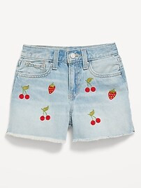 High-Waisted Embroidered Frayed-Hem Jean Shorts for Girls | Old Navy (US)