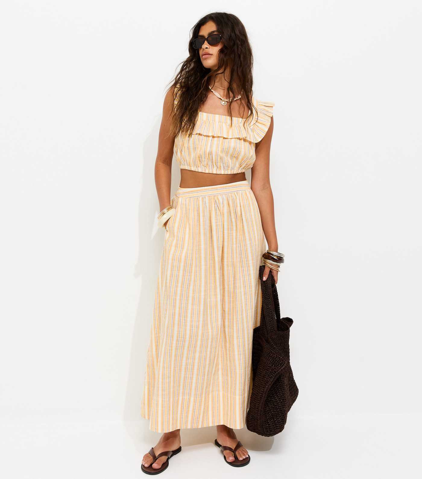 Yellow Cotton Poplin Striped Circle Midi Skirt | New Look | New Look (UK)