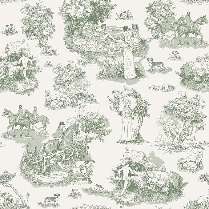 NuWallpaper x Rachel Antonoff Green The Chase Peel and Stick Wallpaper, RAS6261 | Amazon (US)