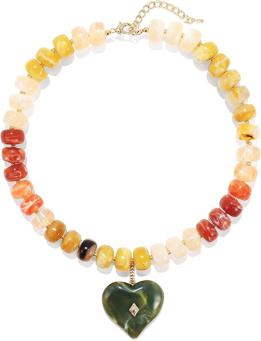 Elegance 11 designs Chunky Heart Necklace for Women, Colorful Acrylic Beaded Statement Puff Heart... | Amazon (US)