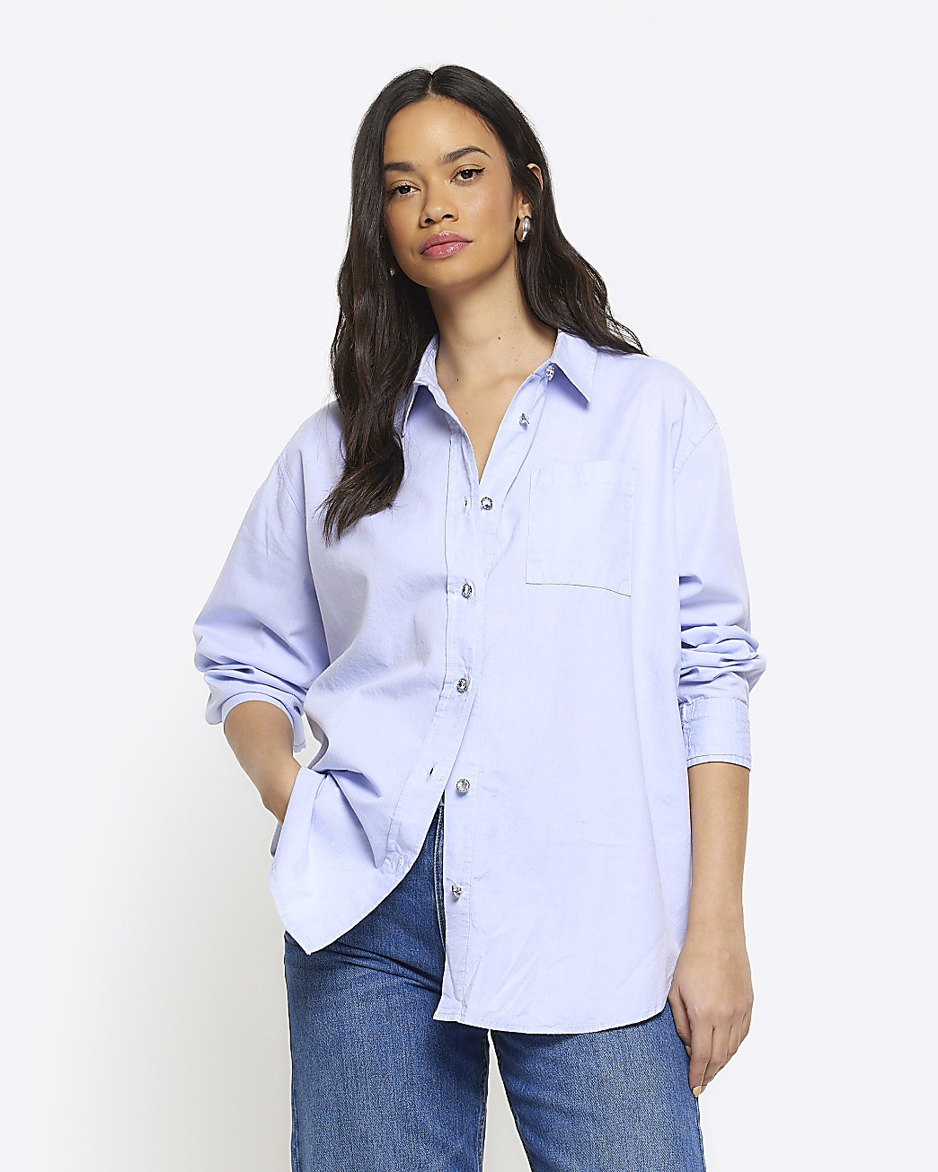 Blue oversized long sleeve shirt | River Island (UK & IE)