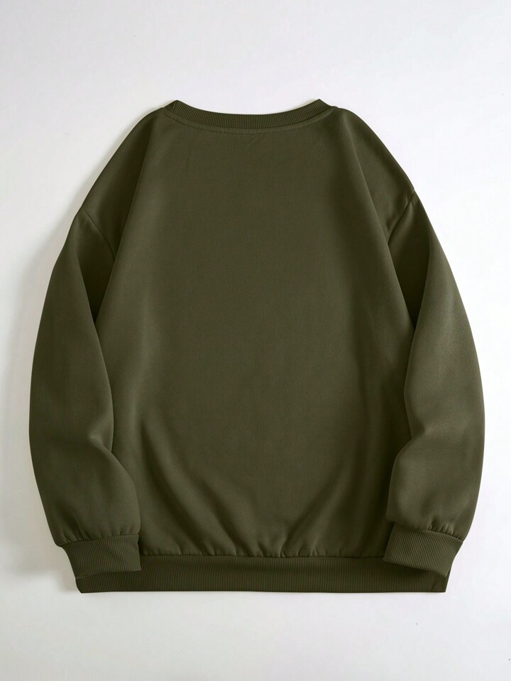 Plus Size Christmas Printed Drop Shoulder Fleece Sweatshirt | SHEIN