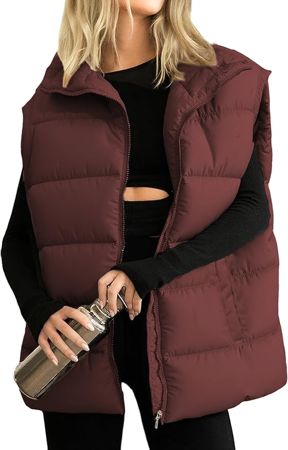 Huaqiao Women's Quilted Puffer Vest Stand Collar Sleeveless Coat Zipper Winter Gilet Jacket | Amazon (US)