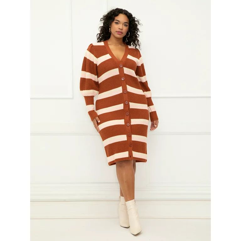 ELOQUII Elements Women's Plus Size Puff Sleeve Cardigan Sweater Dress | Walmart (US)