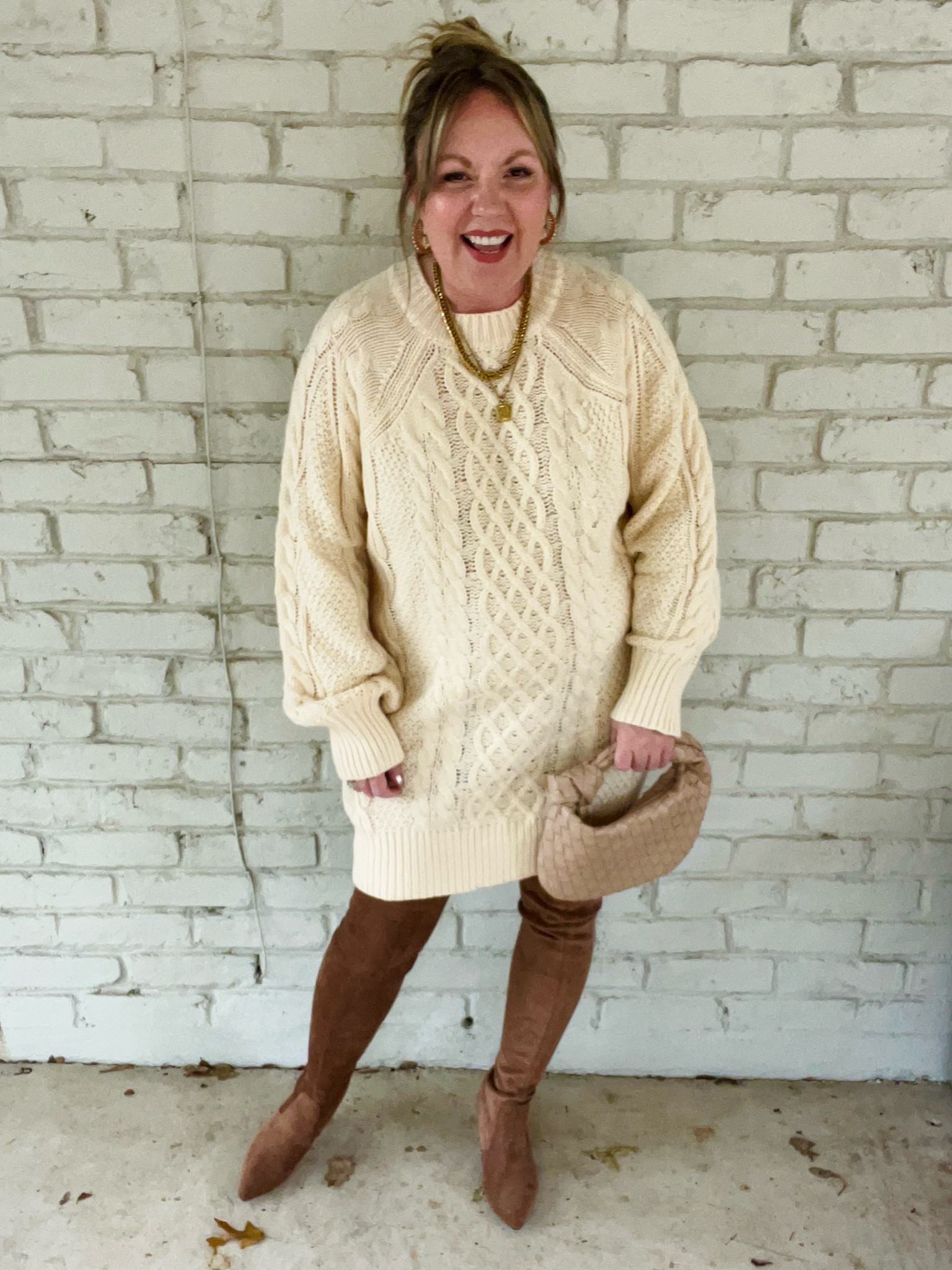 Large dress; boots tts

#LTKmidsize #LTKfindsunder50 #LTKHoliday