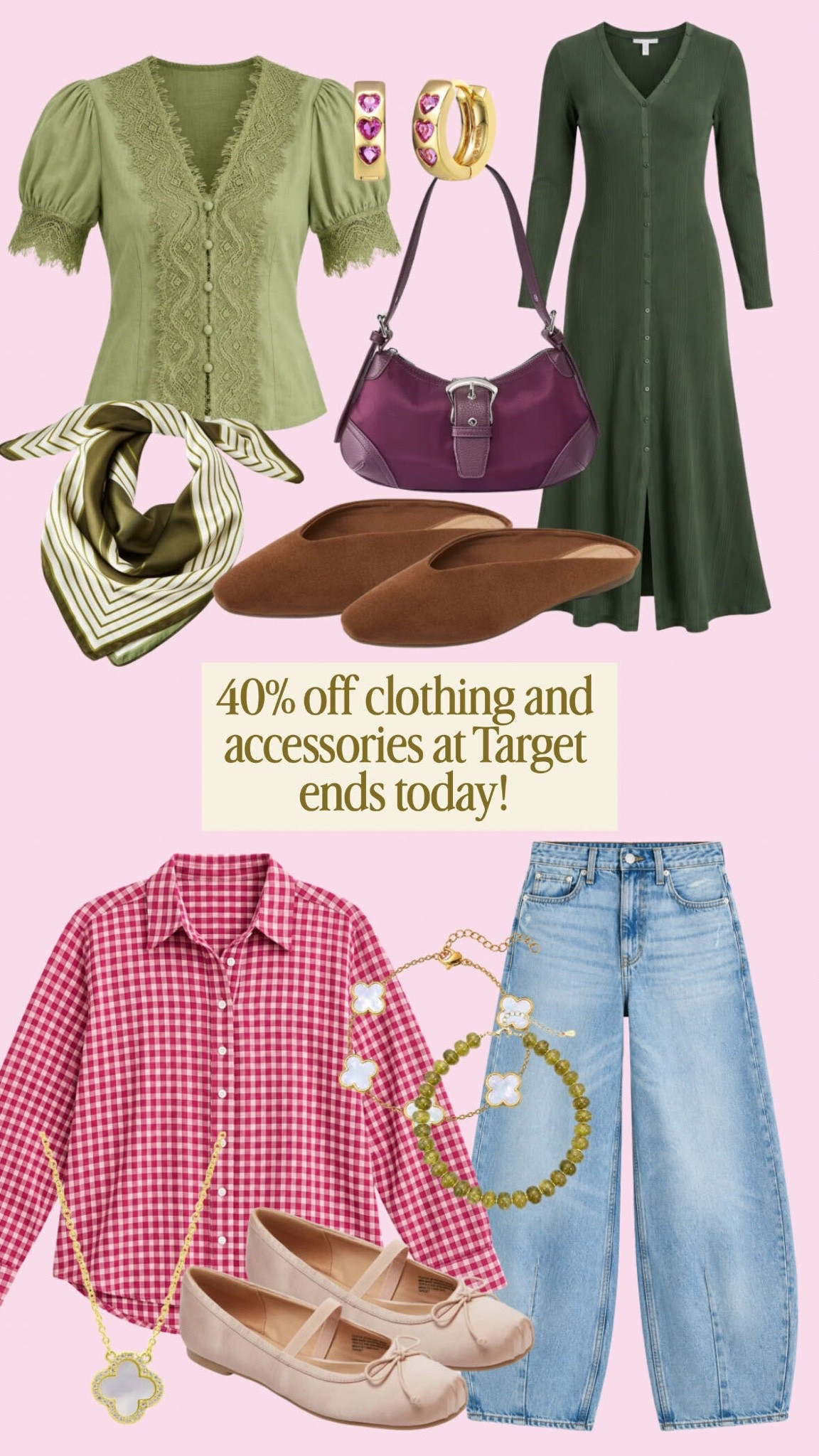 Target clothing and accessories are 40% off, and I rounded up some of the cutest fall pieces before the sale ends. The green dresses, colorful jewelry, bags, ballet flats, denim, and gingham top make it so easy to build fun fall outfits at a great price. If you’ve had anything sitting in your cart, today is the day to check out!! 

 #LTKgrwm #LTKootd #LTKmomlife