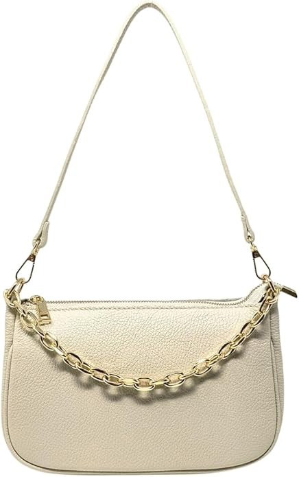 Women's Small Elegant Genuine Leather Handbag with Chain Shoulder and Strap Made in Italy Model S... | Amazon (ES)