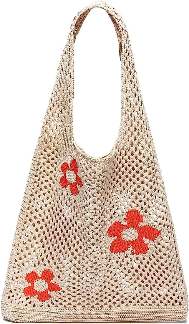 CATMICOO Crochet Mesh Beach Tote Bag Summer Aesthetic Knit Bag for Women | Amazon (US)
