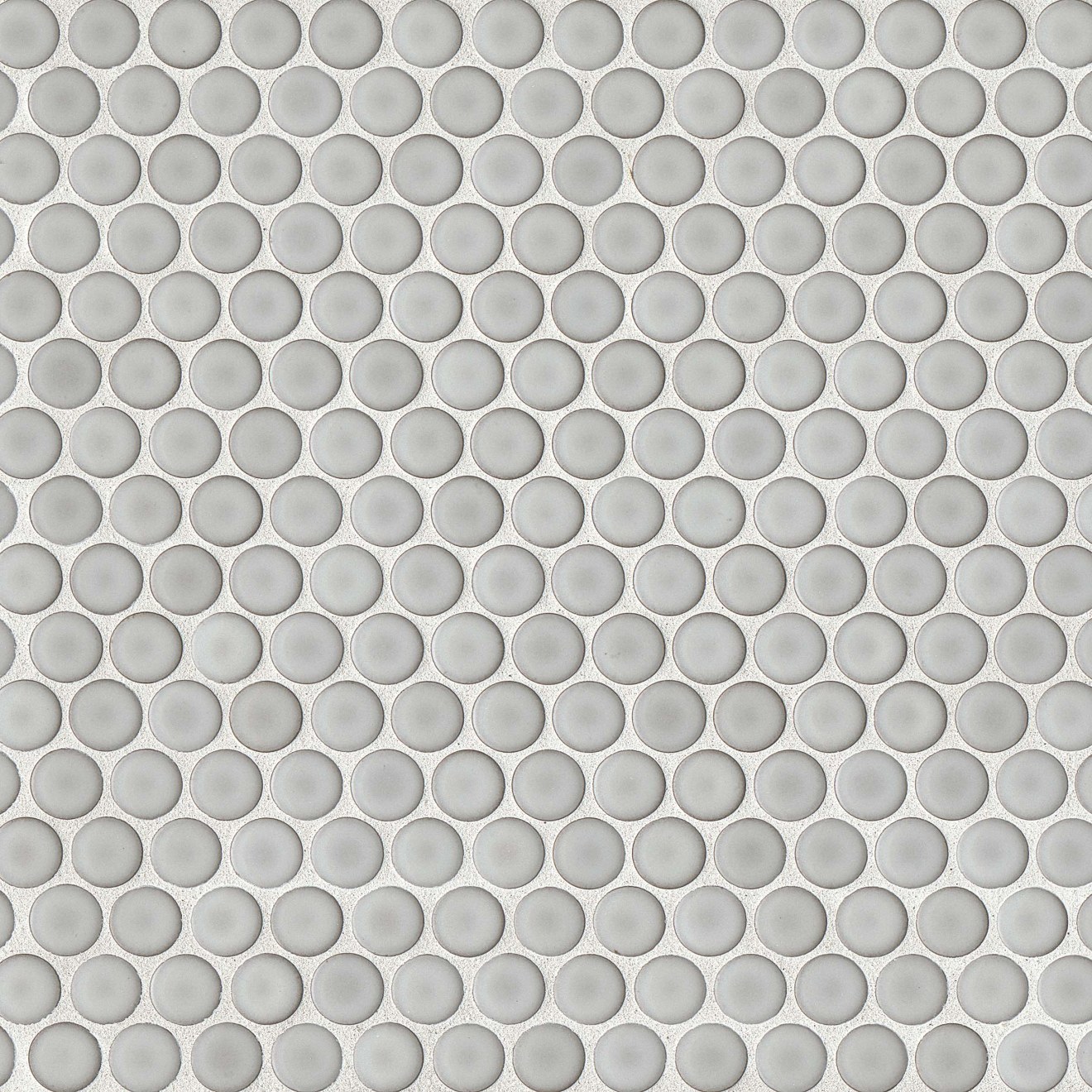 360 3/4" x 3/4" Penny Round Glossy Mosaic Tile in Dove Grey | Bedrosians Tile & Stone