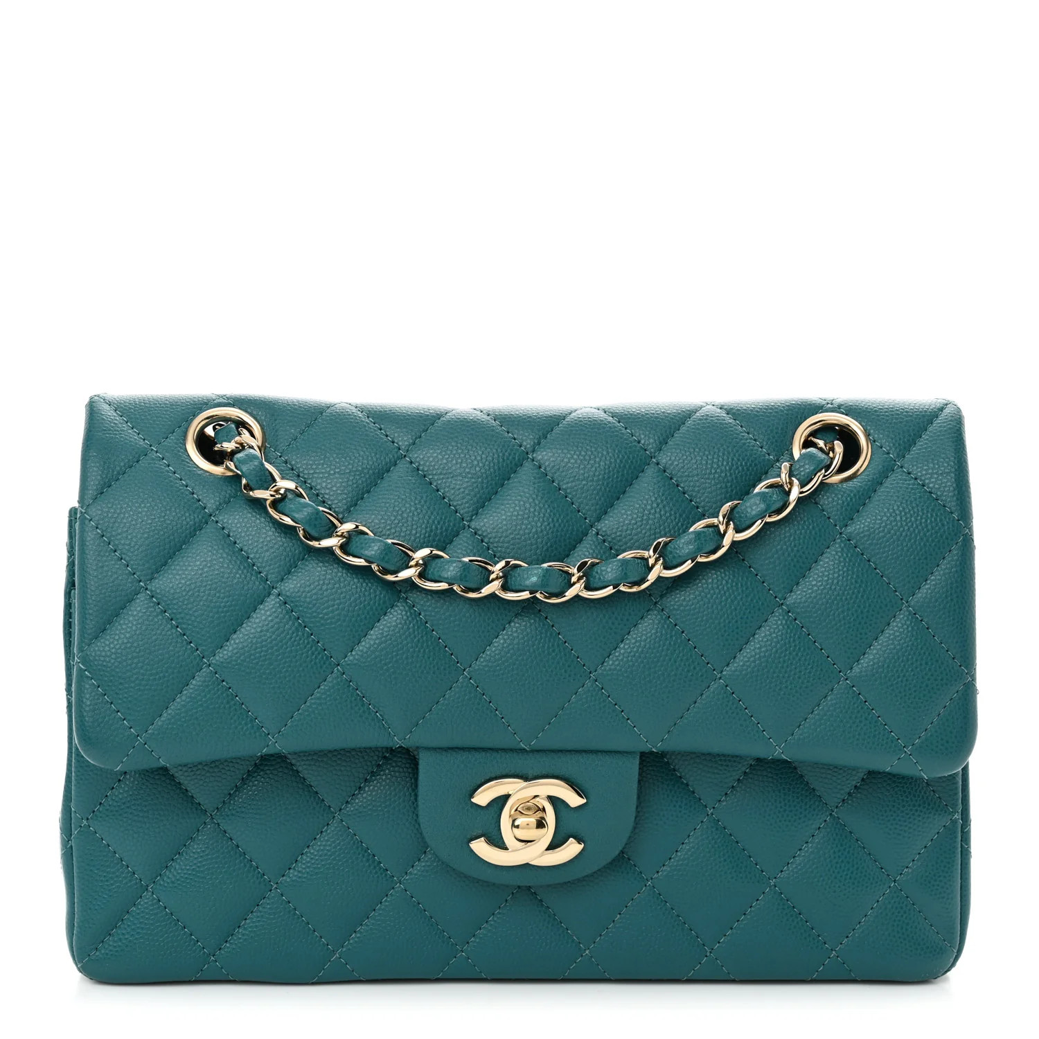 Caviar Quilted Small Double Flap Turquoise | FASHIONPHILE (US)