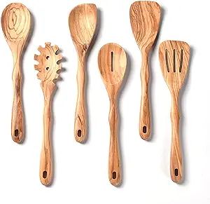 Gudamaye 12 inch Olive Wooden Utensils for Cooking, Long Handle Wooden Spoons for Cooking, 6 PCES... | Amazon (US)