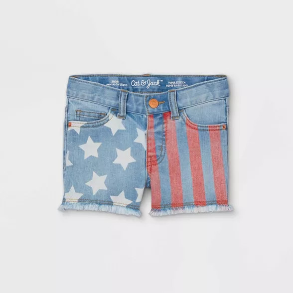Toddler Girls' Flag Jean Shorts - Cat & Jack™ Light Blue | Target