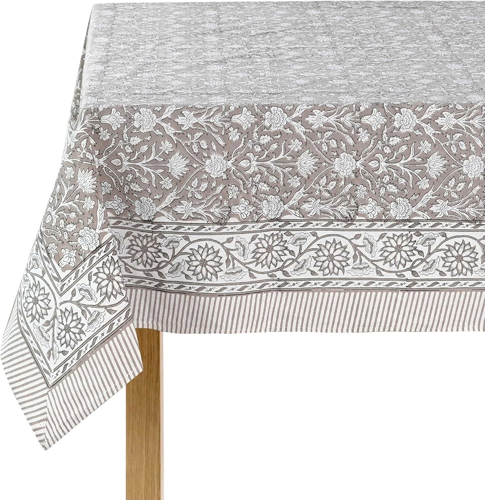 Ridhi Taupe 70x108 Inches Rectangle Indian Hand Block Floral Printed Pure Cotton Cloth Tablecloth... | Amazon (US)