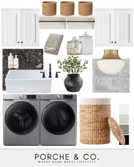 Laundry room mood board, Laundry room decor, laundry room inspo, laundry room design, pendant lights, drying rack, baskets #laundryroom #moodboard

#LTKSeasonal #LTKstyletip #LTKhome
