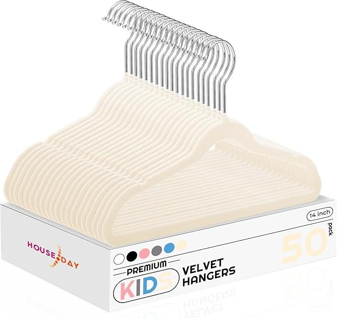 HOUSE DAY 14 Inch Kids Velvet Hangers 50 Pack, Durable Big Kid Hangers for Youth, Non Slip Kids F... | Amazon (US)
