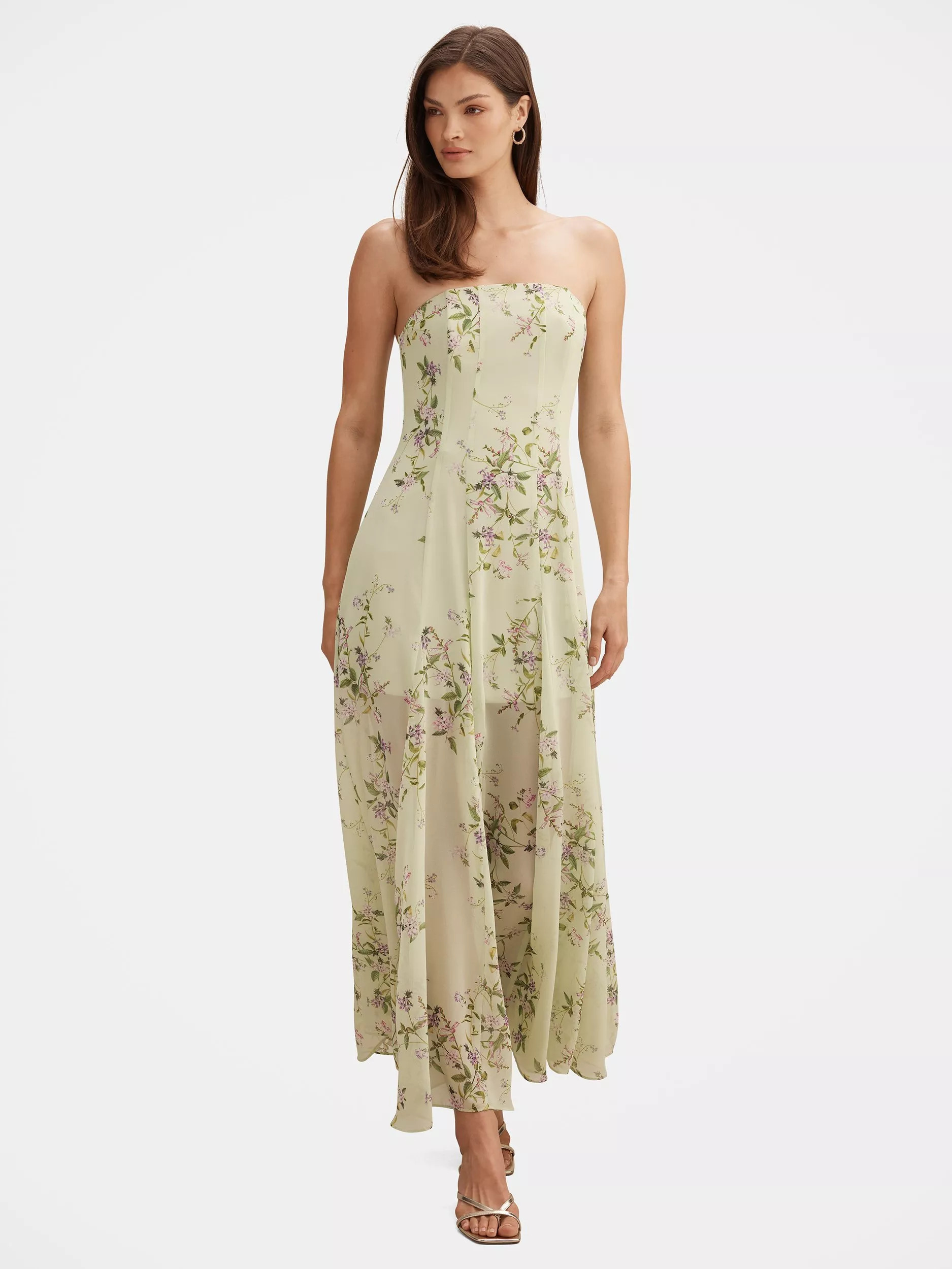 Forever New Kimora Strapless Floral Midi Dress, Sage | John Lewis (UK)