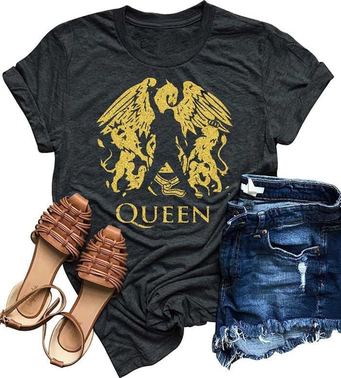 Queen Rock Band Freddie Mercury T-Shirt Womens Vintage Graphic Tees Great Music Singer Concert Sh... | Amazon (US)