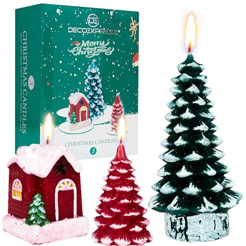 Deco Express Christmas Candles Set 3 Pcs Christmas Tree House Candle Gift Set Festive Xmas Decorations Winter Home Decor Long Burning Table Centrepiece (Multi 3 Pcs) | Amazon (UK)