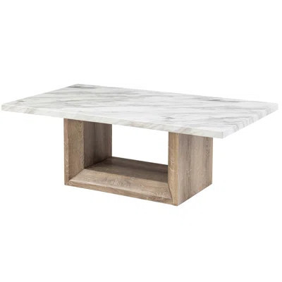 Contemporary Marble Coffee Table, Rectangular Shape, Wood Pedestal, Black Nuance Modern Table With Marble, Pedestal Base, Colours | Wayfair North America