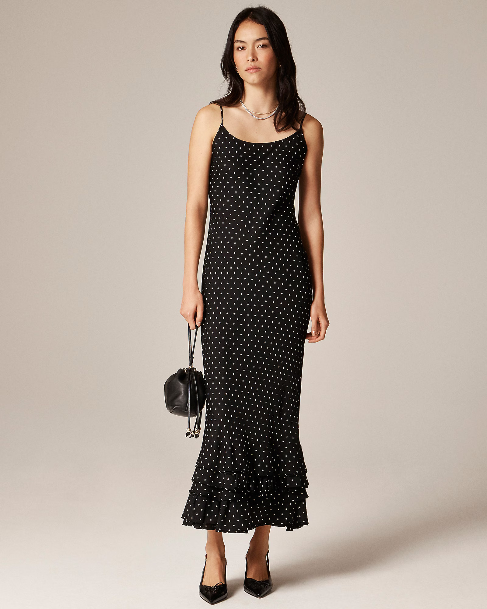 Ruffle-hem slip dress in dot print | J. Crew US