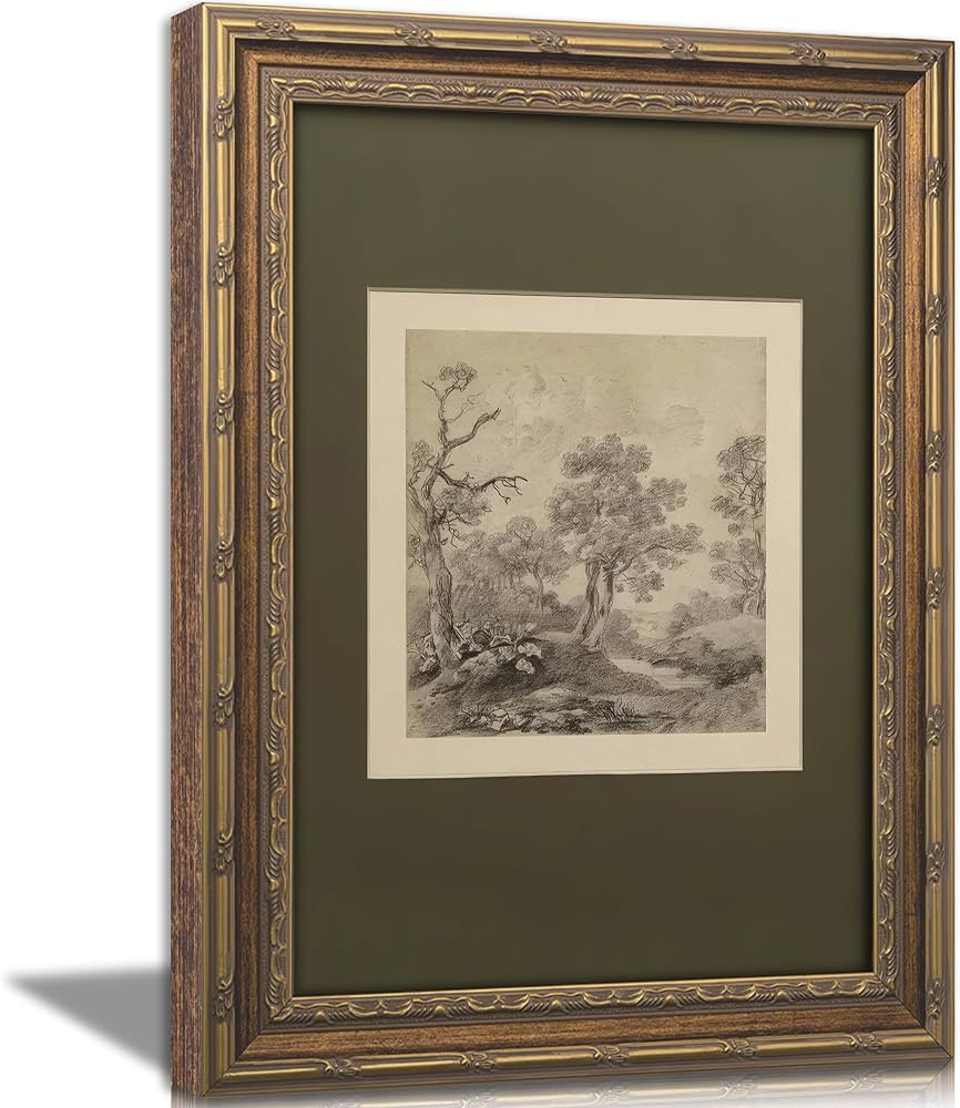 Vintage Gold Framed Wall Art Tree Forest Landscape Painting Canvas Prints Green Gray Tree Natural... | Amazon (US)