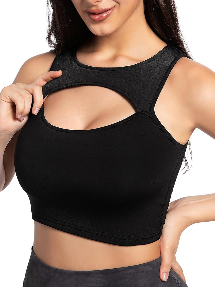 Sexy Crop Tops for Women Going Out Front Cutout Double Layer Crew Neck Sleeveless Corset Cropped ... | Amazon (US)