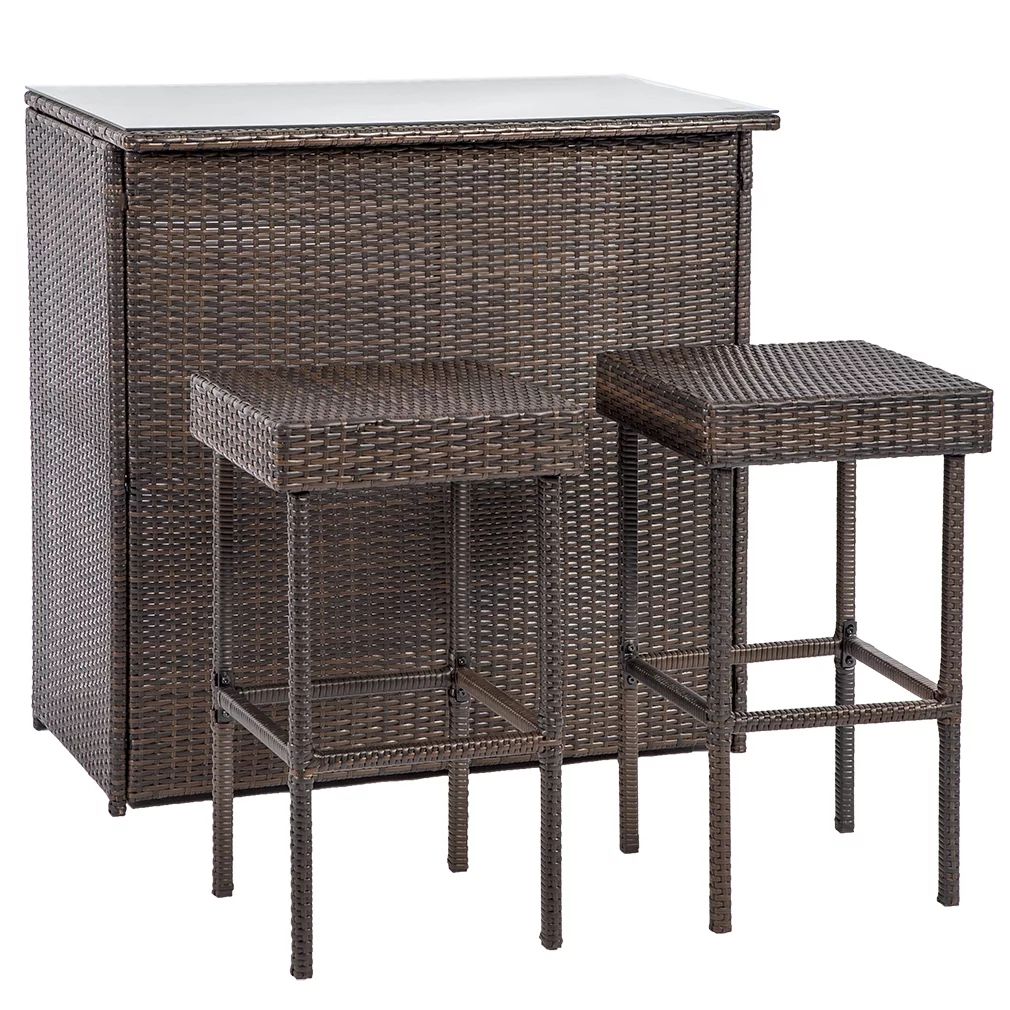 Outdoor Wicker Bar Chair Set 3PC Patio Furniture Glass Bar And Two Stools | Walmart (US)