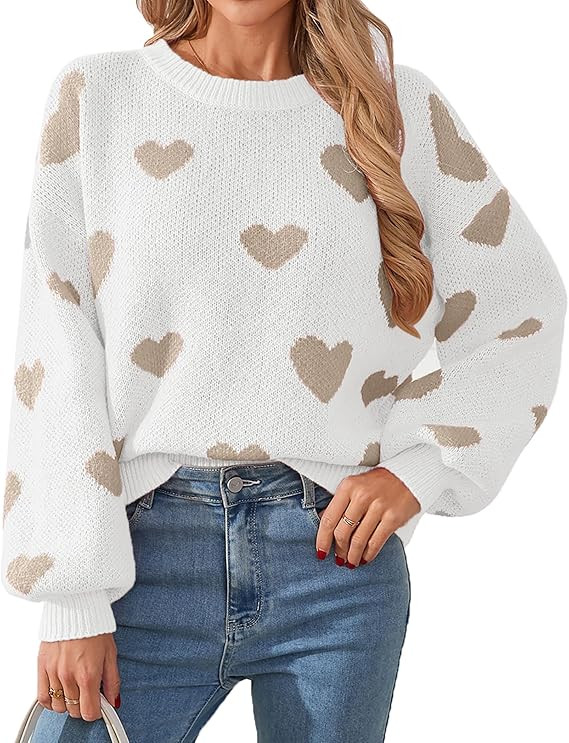 Womens Valentine Heart Sweater 2026 Valentines Day Trendy Cute Oversized Long Sleeve Pullover Swe... | Amazon (US)