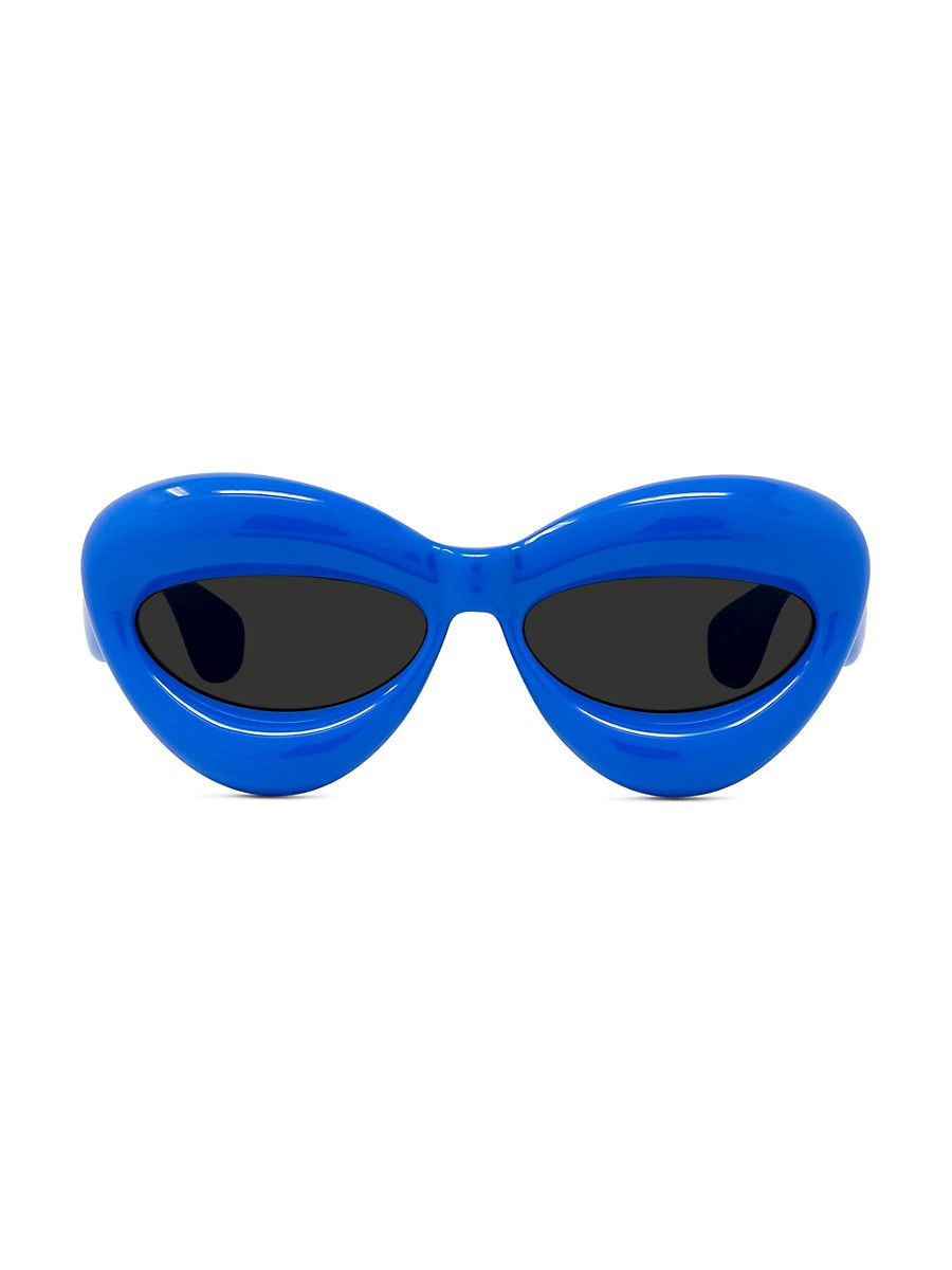 Men's 55MM Inflated Cat-Eye Sunglasses - Shiny Blue Smoke | Saks Fifth Avenue