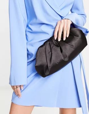 True Decadence minimalist clutch bag in ruched black satin | ASOS (Global)