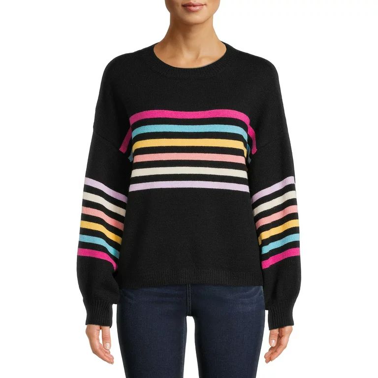 Dreamers by Debut Women's Striped Sweater with Puff Sleeves - Walmart.com | Walmart (US)